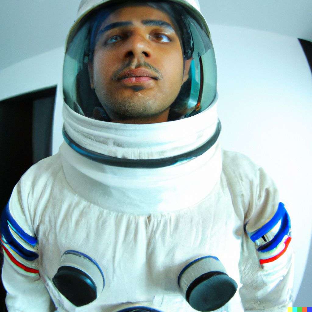 an astronaut, photograph taken with a fisheye lens, 10mm